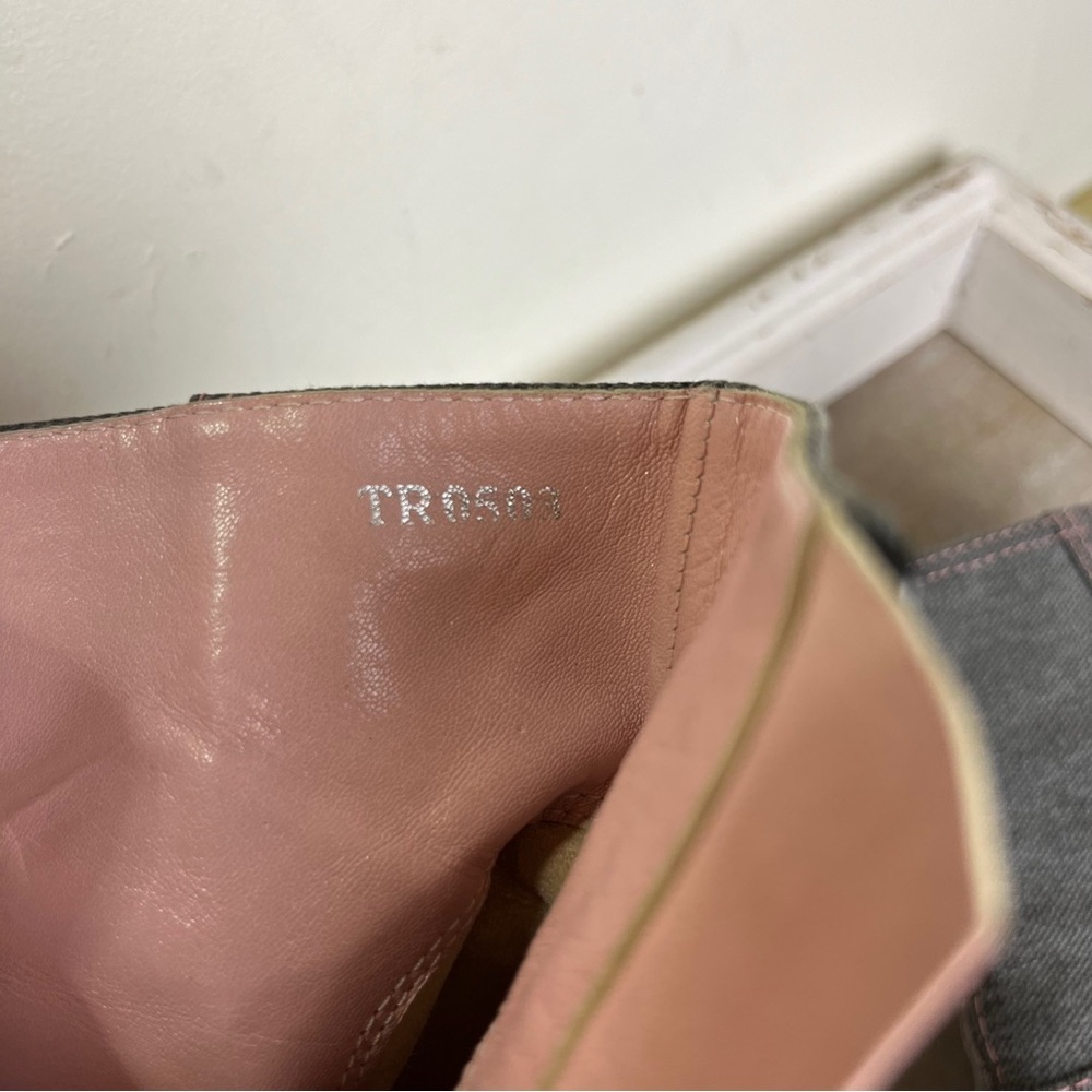 Vintage Christian Dior Y2K Denim Ankle Booties Pink Stitch Italy 35.5 Grunge - Picture 11 of 15